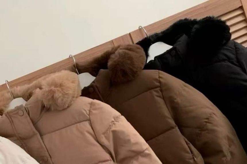 Hooded Furry Trim Zip-Up Puffer Jacket