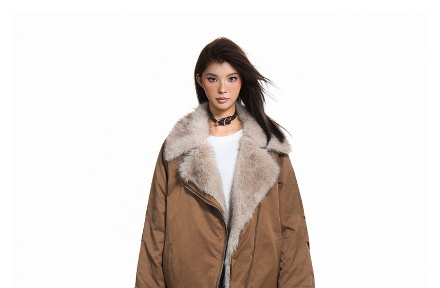 Furry-Panel Irregular Padded Jacket