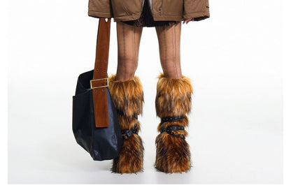 Furry-Panel Irregular Padded Jacket