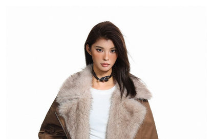 Furry-Panel Irregular Padded Jacket