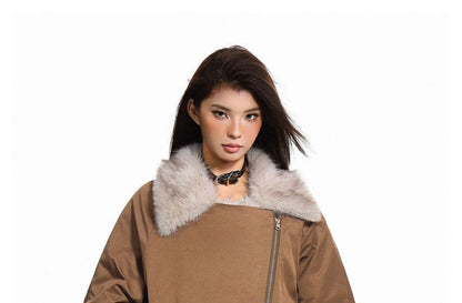 Furry-Panel Irregular Padded Jacket