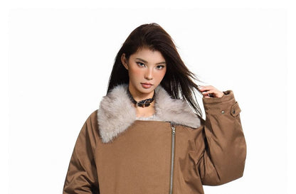 Furry-Panel Irregular Padded Jacket
