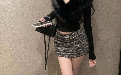 Long-Sleeve Faux Fur Collared Top