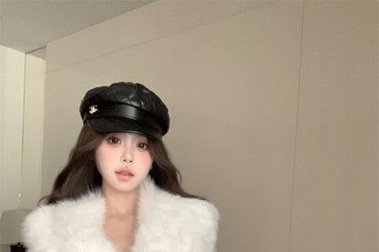 Long-Sleeve Faux Fur Collared Top