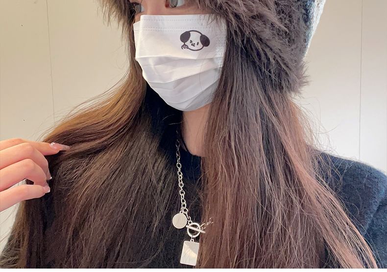 Lettering Applique Striped Faux Fur Slouchy Beanie