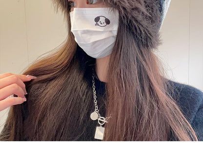 Lettering Applique Striped Faux Fur Slouchy Beanie