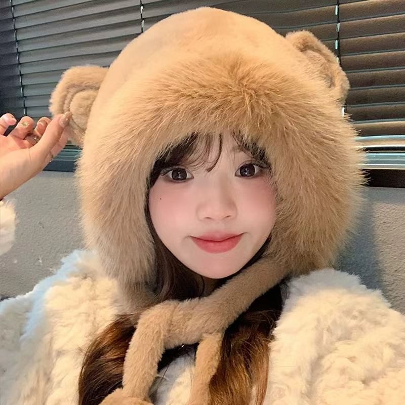 Bear Ear Pom Pom Faux Fur Trapper Hat (Various Designs)