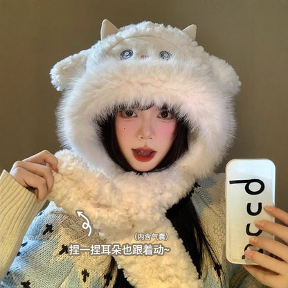 Sheep Faux Shearling Faux Fur Hooded Scarf
