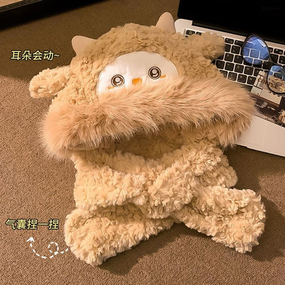 Sheep Faux Shearling Faux Fur Hooded Scarf