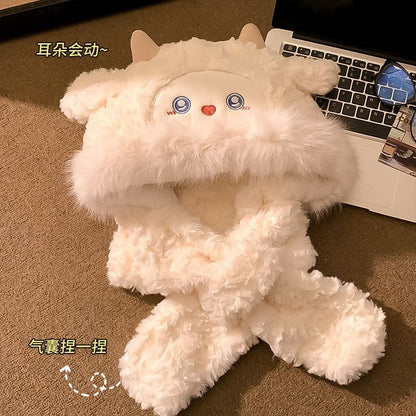 Sheep Faux Shearling Faux Fur Hooded Scarf