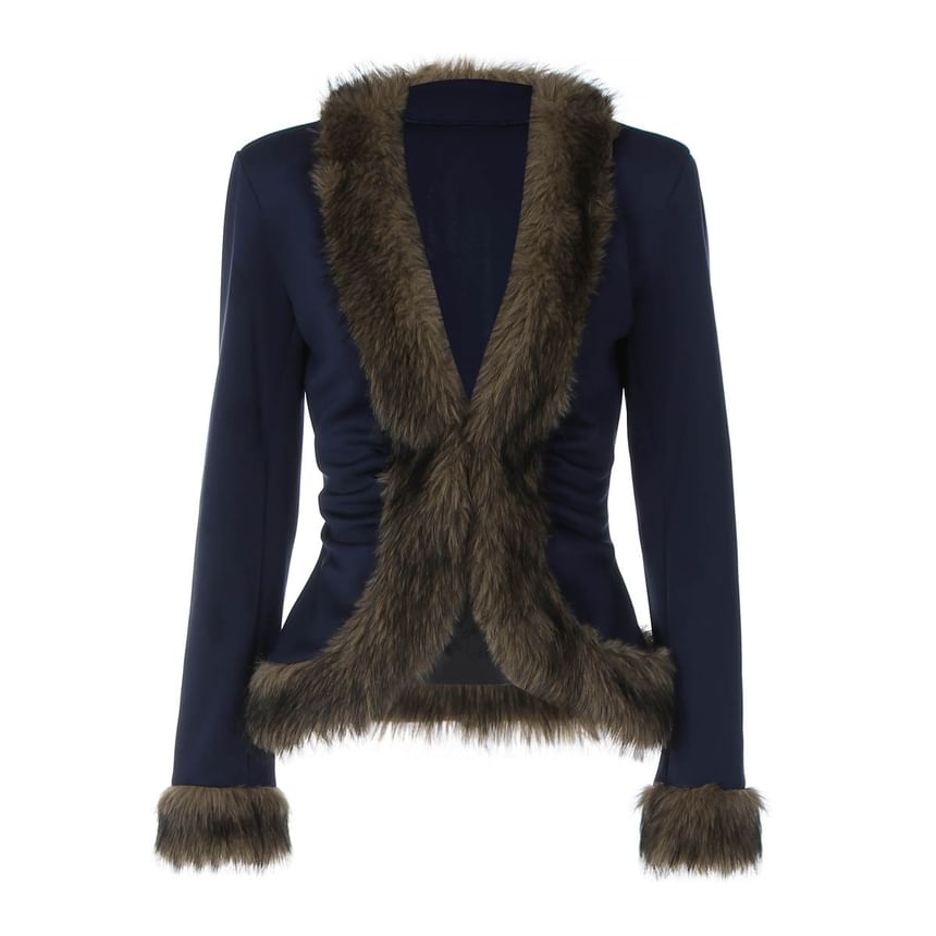 Long Sleeve Faux Fur Trim Jacket