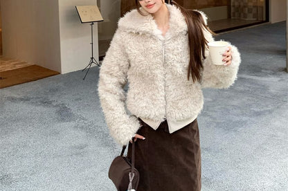 Faux Fur Zip-Up Crop Jacket