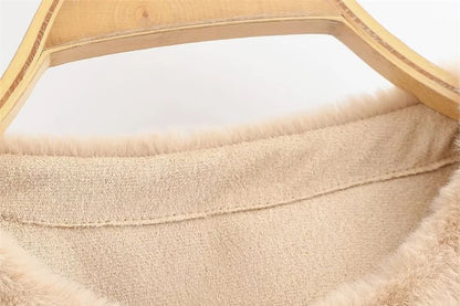 Round Neck Plain Faux Fur Zip Vest