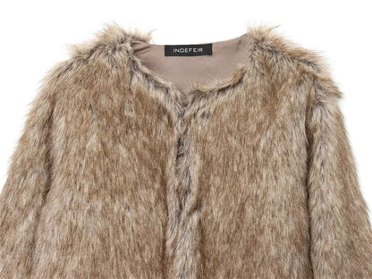 Round Neck Faux Fur Hook And Eye Jacket