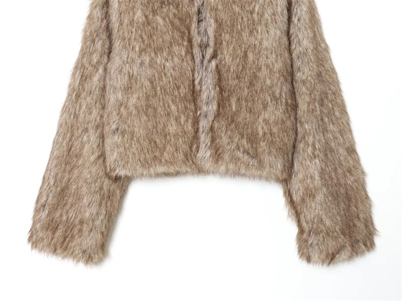 Round Neck Faux Fur Hook And Eye Jacket