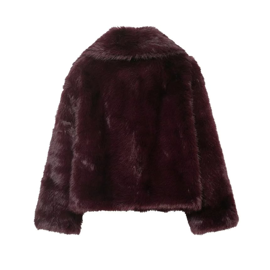 Collared Plain Faux Fur Buckle Jacket