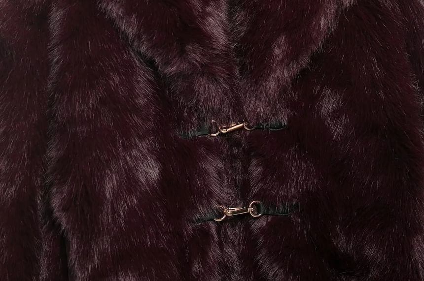 Collared Plain Faux Fur Buckle Jacket
