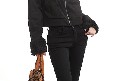 Furry Trim Zip-Up Jacket