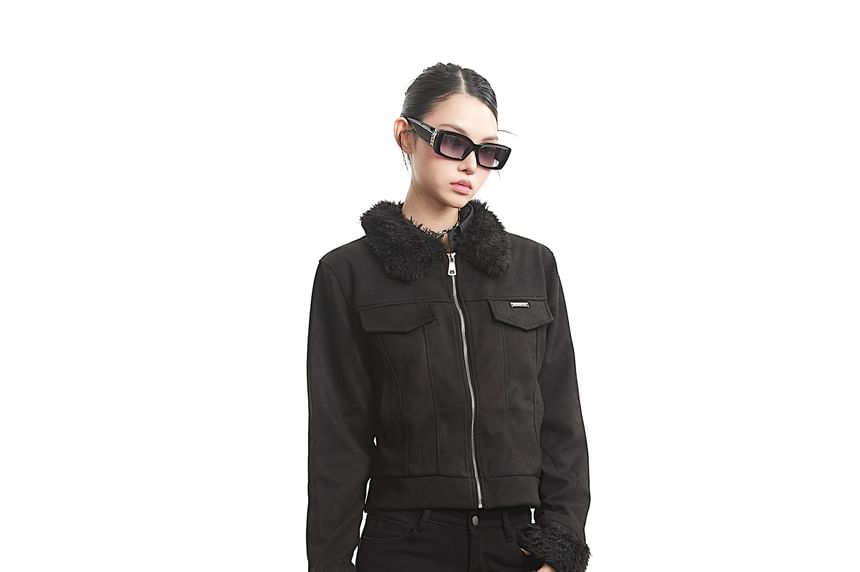 Furry Trim Zip-Up Jacket