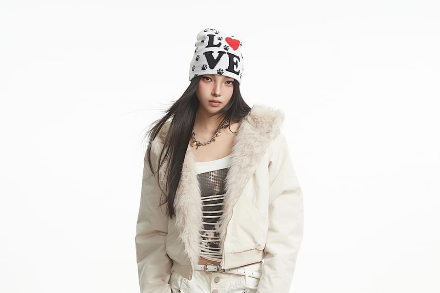 Faux Fur Hooded Zip-Up Puffer Jacket