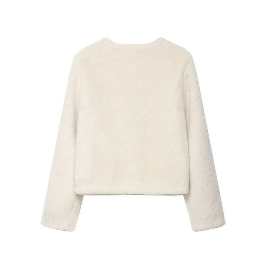Crew Neck Plain Fluffy Buckled Jacket