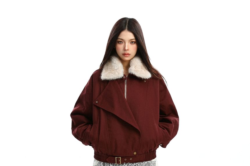 Faux Fur Collar Zip Puffer Jacket