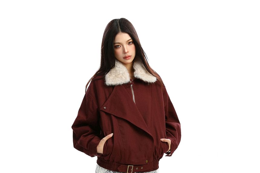 Faux Fur Collar Zip Puffer Jacket