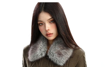 Faux Fur Collar Cable Knit Toggle Cardigan
