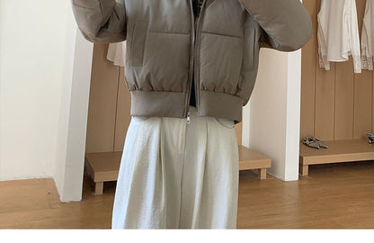 Furry Trim Hooded Zip-Up Puffer Jacket