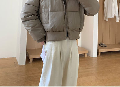 Furry Trim Hooded Zip-Up Puffer Jacket