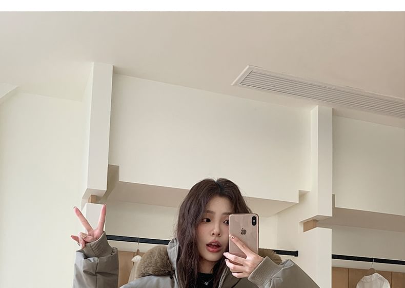 Furry Trim Hooded Zip-Up Puffer Jacket