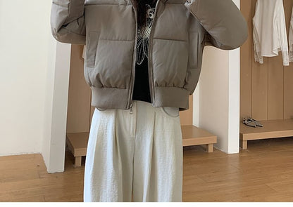 Furry Trim Hooded Zip-Up Puffer Jacket