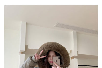 Furry Trim Hooded Zip-Up Puffer Jacket