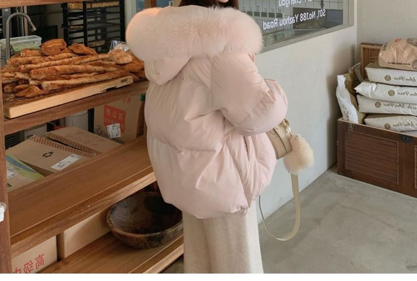 Furry Trim Hooded Zip-Up Puffer Jacket