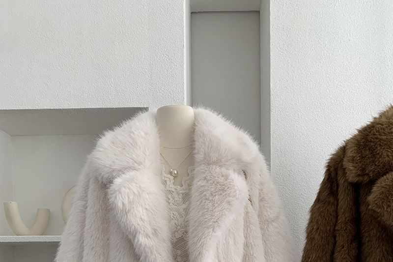 Lapel Collar Fluffy Button-Up Plain Jacket