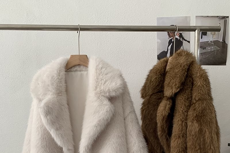 Lapel Collar Fluffy Button-Up Plain Jacket