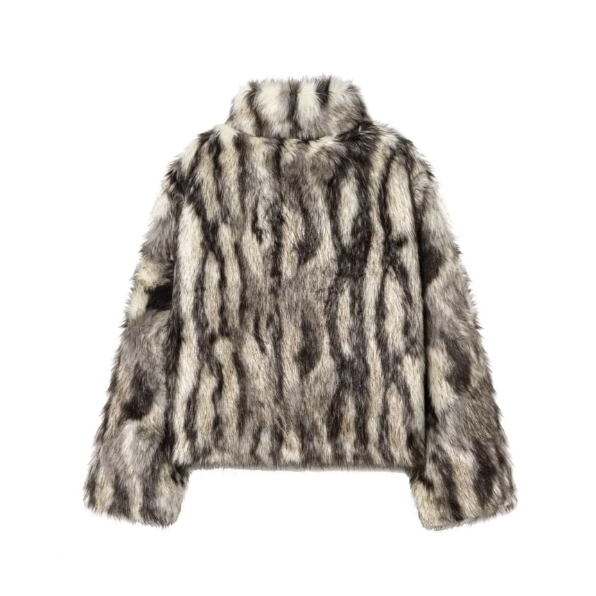 Stand Collar Tie Dye Fluffy Jacket