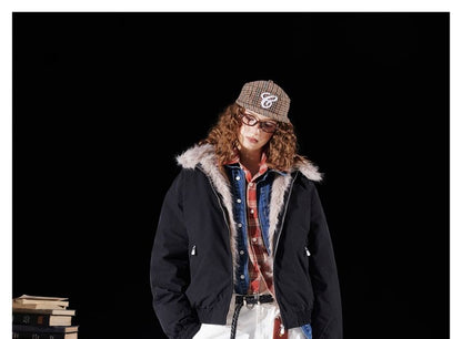 Faux Fur-Trim Stand-Collar Padded Jacket