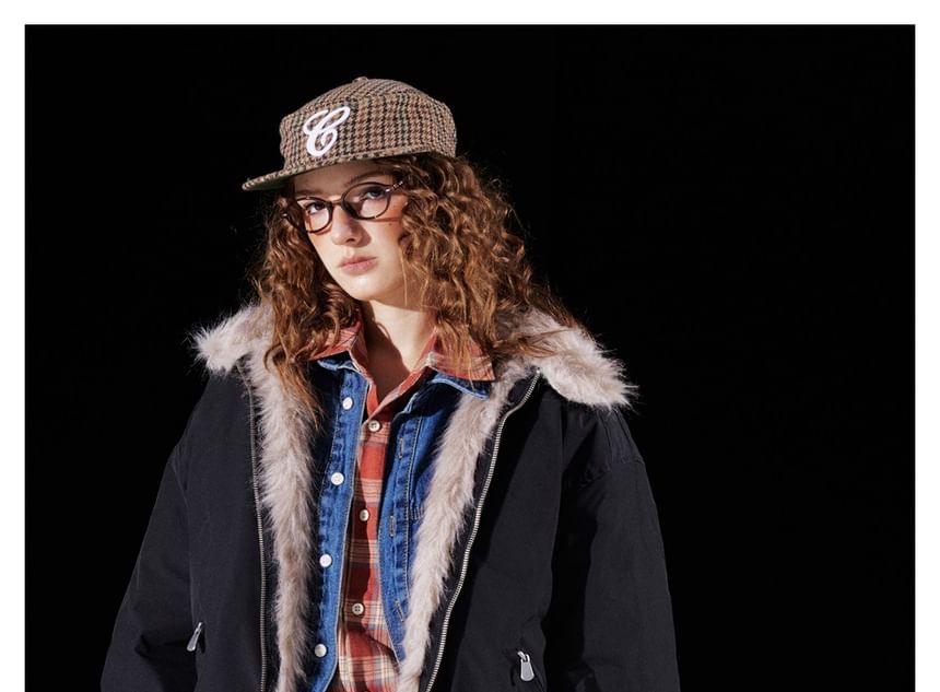 Faux Fur-Trim Stand-Collar Padded Jacket