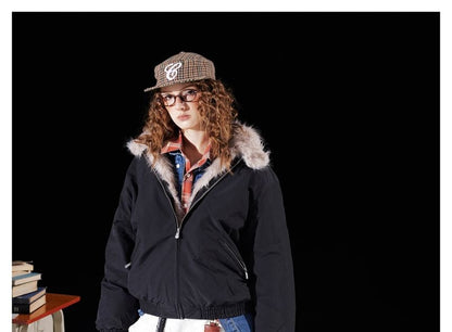 Faux Fur-Trim Stand-Collar Padded Jacket