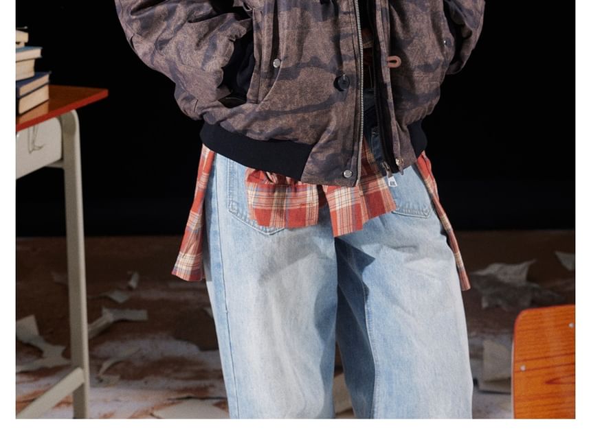 Camouflage Faux Fur-Trim Hooded Jacket