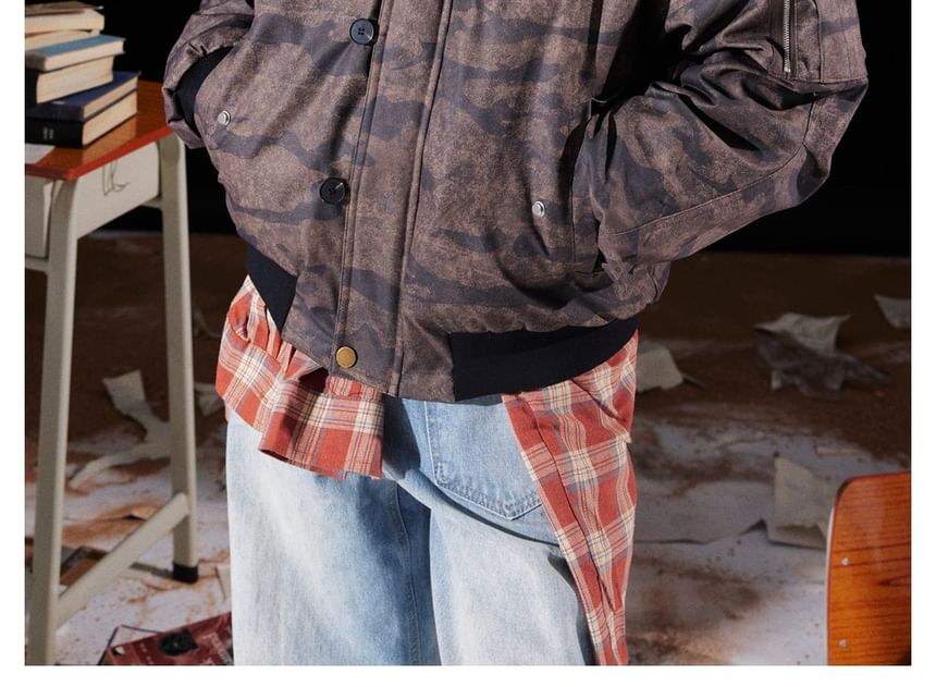 Camouflage Faux Fur-Trim Hooded Jacket