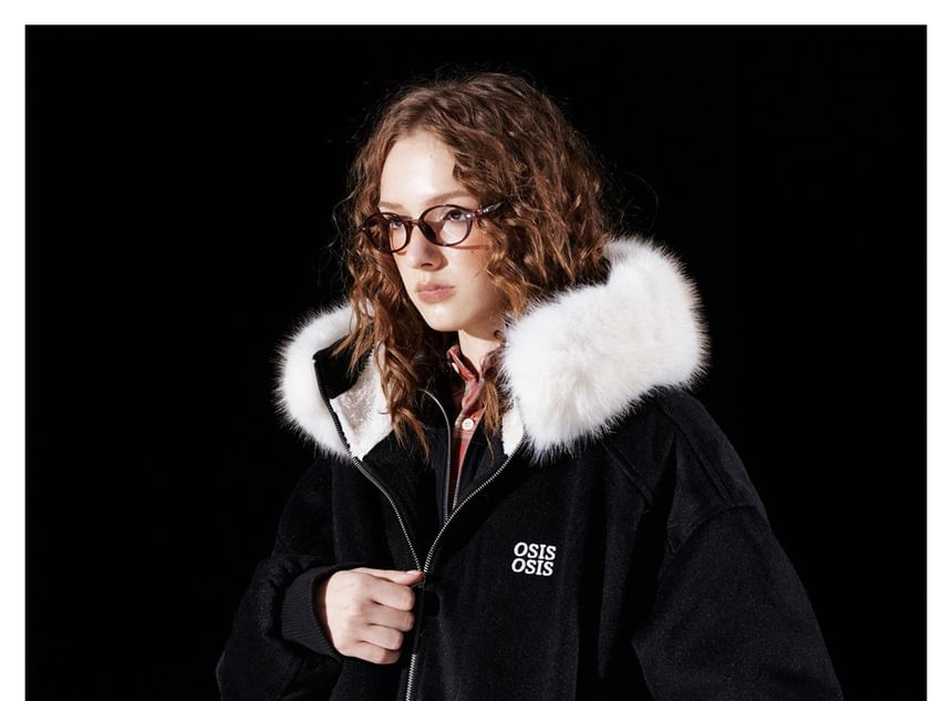 Detachable Faux Fur-Trim Hooded Wool Jacket