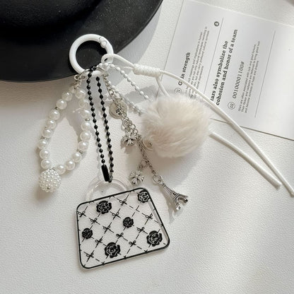 Floral Handbag Faux Fur Faux Pearl Bag Charm Keyring