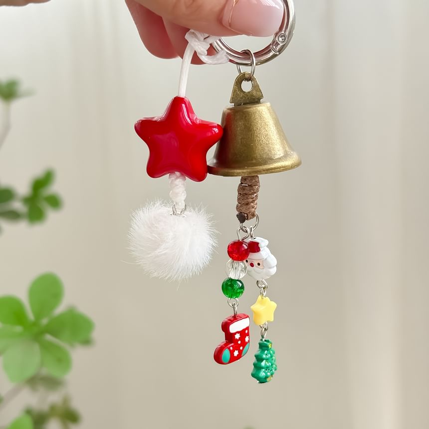 Christmas Bell Star Faux Fur Bag Charm Keyring