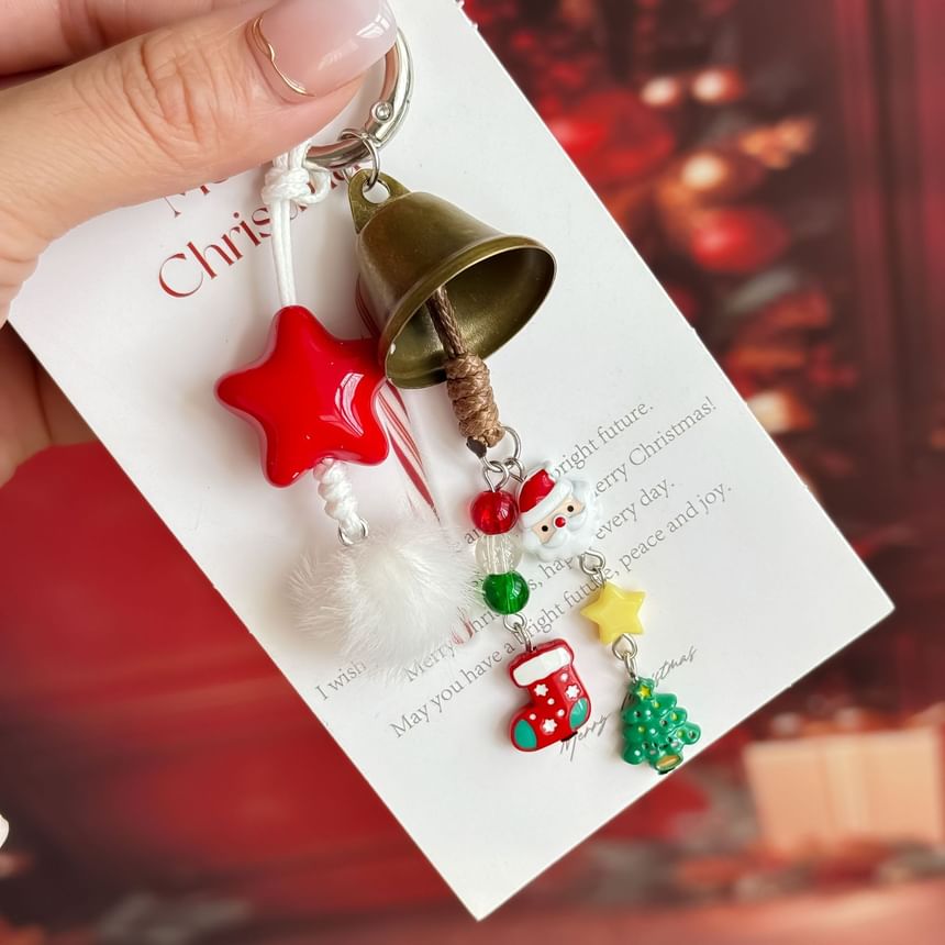 Christmas Bell Star Faux Fur Bag Charm Keyring