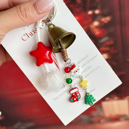 Christmas Bell Star Faux Fur Bag Charm Keyring