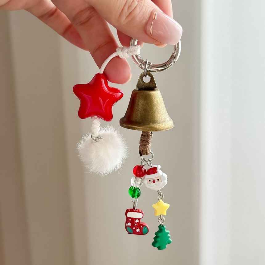 Christmas Bell Star Faux Fur Bag Charm Keyring