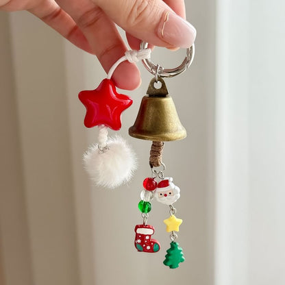 Christmas Bell Star Faux Fur Bag Charm Keyring