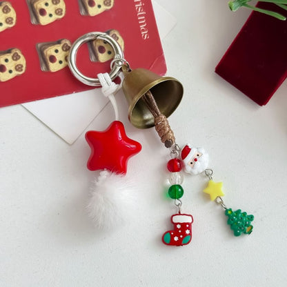 Christmas Bell Star Faux Fur Bag Charm Keyring